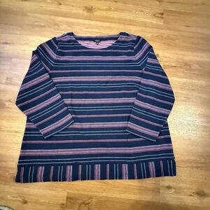 Talbots Sweater women's size 3X blue Multicolor boat neck Striped Ribbed coastal